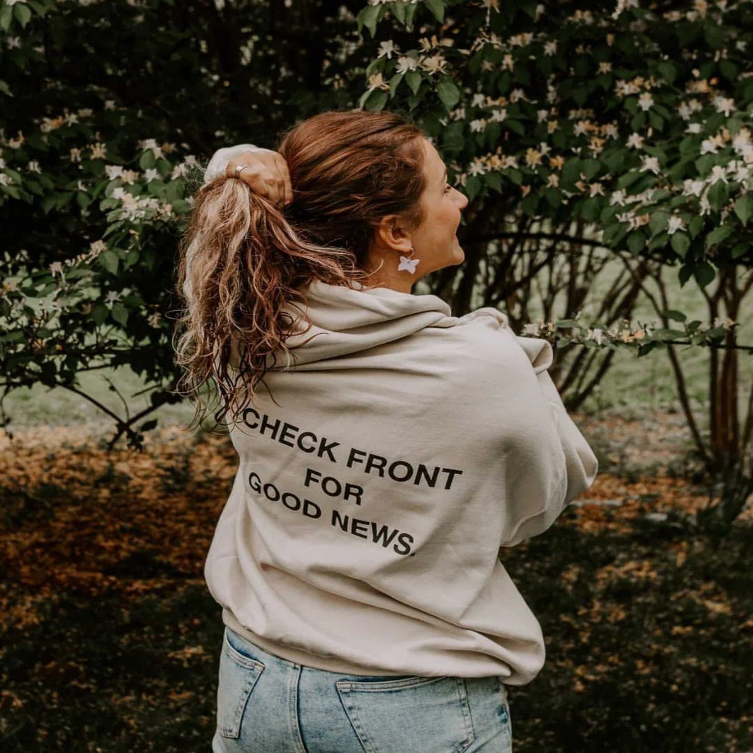Check Front" Sand Premium Hoodie