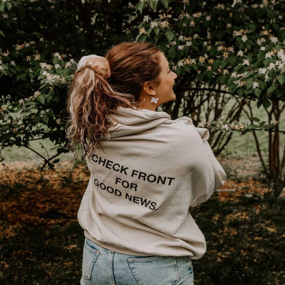 Check Front" Sand Premium Hoodie