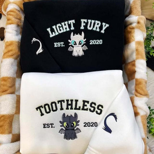 Embroidered Toothless And Light Fury Couple Sweatshirt