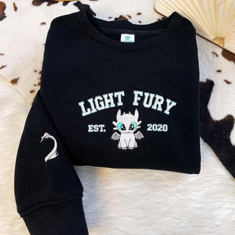 Embroidered Toothless And Light Fury Couple Sweatshirt