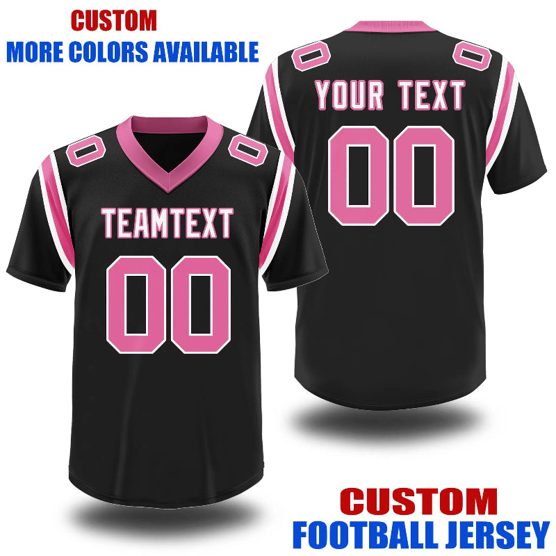 Custom Football and Rugby Black Pink Jerseys