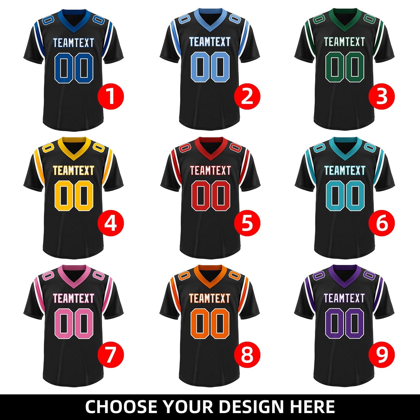 Custom Football and Rugby Black Team Jerseys