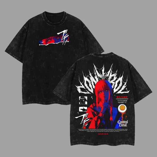 Makima Control Devil Vintage Wash Tees