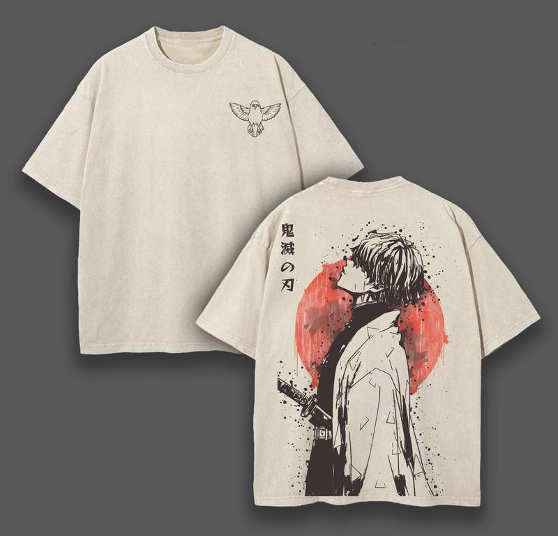 Limited Zenitsu Agatsuma Demon Slayer Anime Double Printed Washed Tee