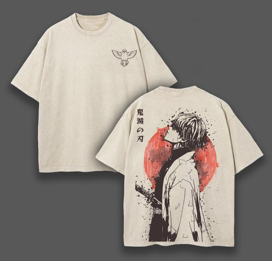 Limited Zenitsu Agatsuma Demon Slayer Anime Double Printed Washed Tee