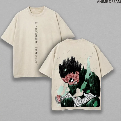 Rock Lee-Naruto Anime Double Printed Vintage Washed Tee