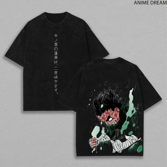 Rock Lee-Naruto Anime Double Printed Vintage Washed Tee