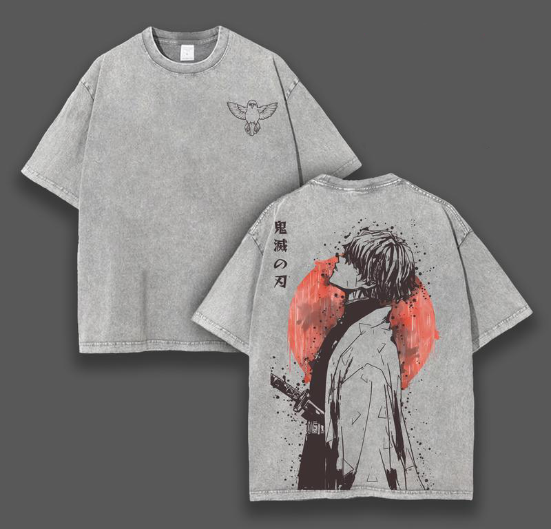 Limited Zenitsu Agatsuma Demon Slayer Anime Double Printed Washed Tee