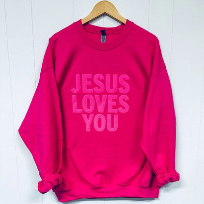 Jesus Loves You Puff Print Crewneck Sweatshirt