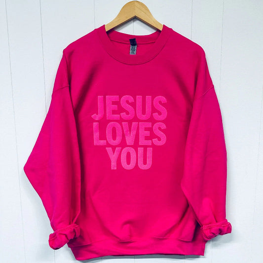 Jesus Loves You Puff Print Crewneck Sweatshirt